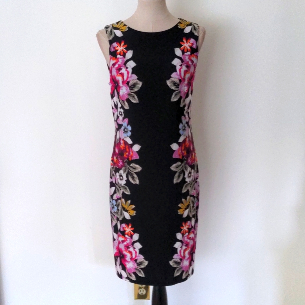 Black Floral Sheath Dress - Elegant Sleeveless Dress